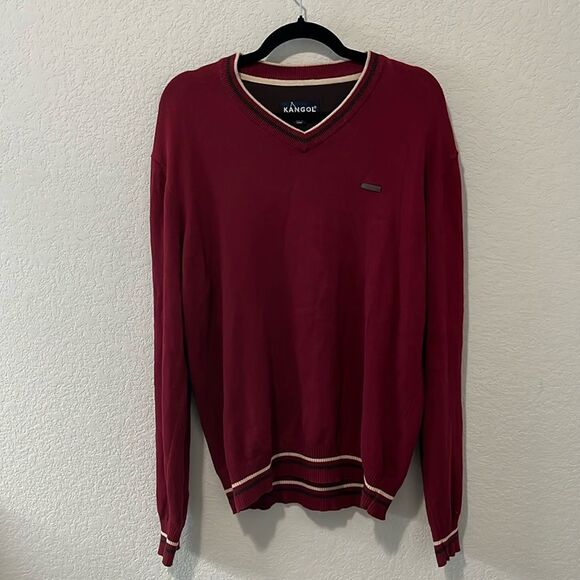 Kangol Other - KANGOL Men's V-Neck Dark Red Cotton Sweater, Size L